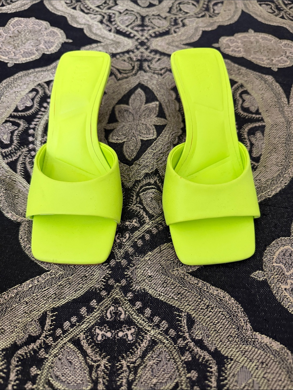 INC International Concepts Neon Yellow Square-Toe Slide Mules